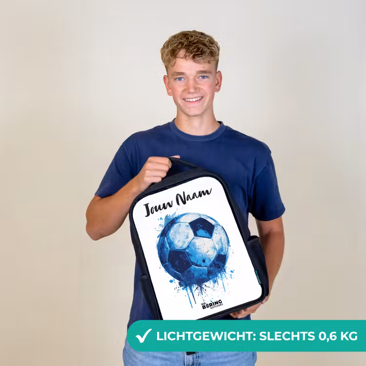 Kinderrugzak met naam - Zwart - Voetbalvibes - Inktspatten - Blauw — 2