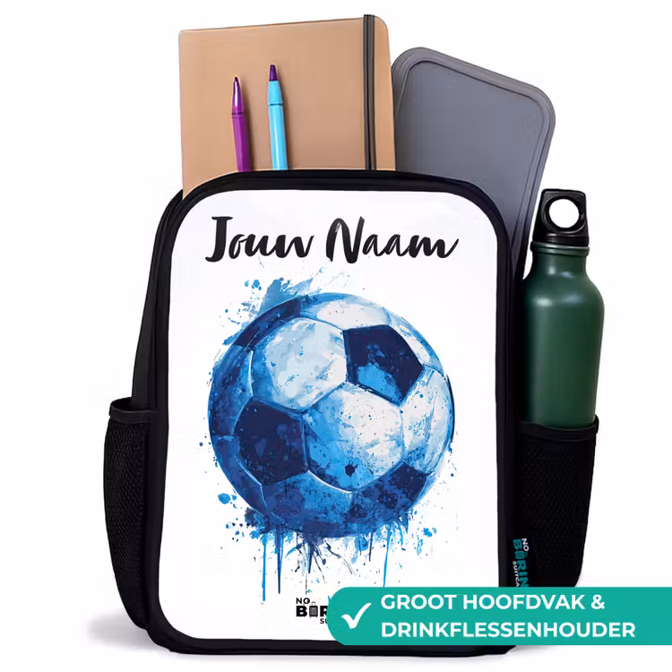 Kinderrugzak met naam - Zwart - Voetbalvibes - Inktspatten - Blauw — 4