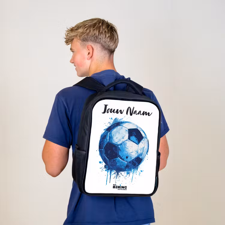 Kinderrugzak met naam - Zwart - Voetbalvibes - Inktspatten - Blauw — 6