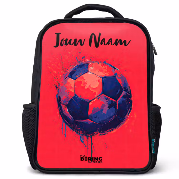 Kinderrugzak met naam - Zwart - Voetbalvibes - Verf - Blauw - Rood — 1