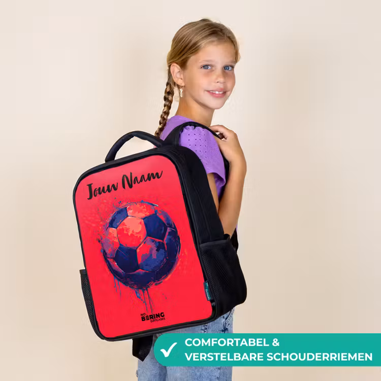 Kinderrugzak met naam - Zwart - Voetbalvibes - Verf - Blauw - Rood — 3