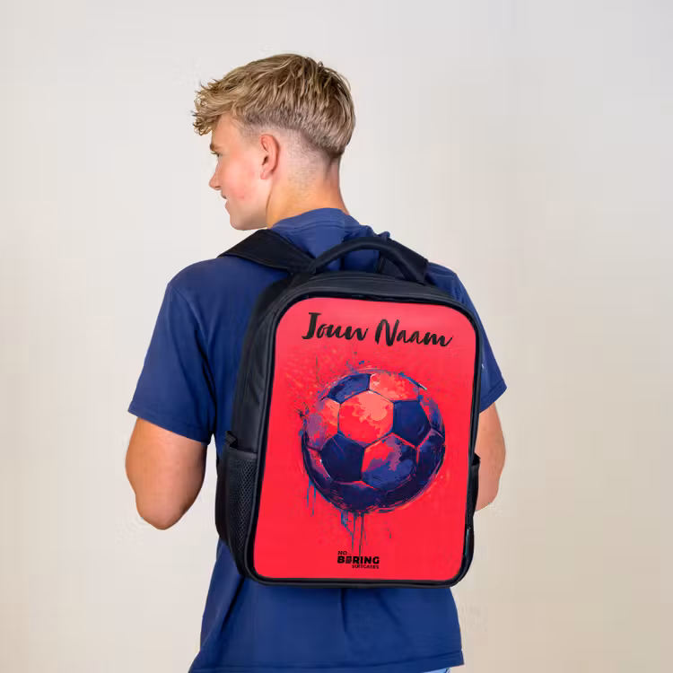 Kinderrugzak met naam - Zwart - Voetbalvibes - Verf - Blauw - Rood — 6