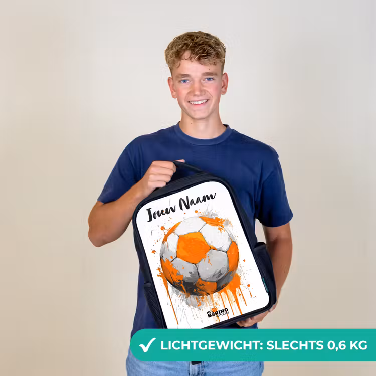 Kinderrugzak met naam - Zwart - Voetbalvibes - Verf - Oranje — 2