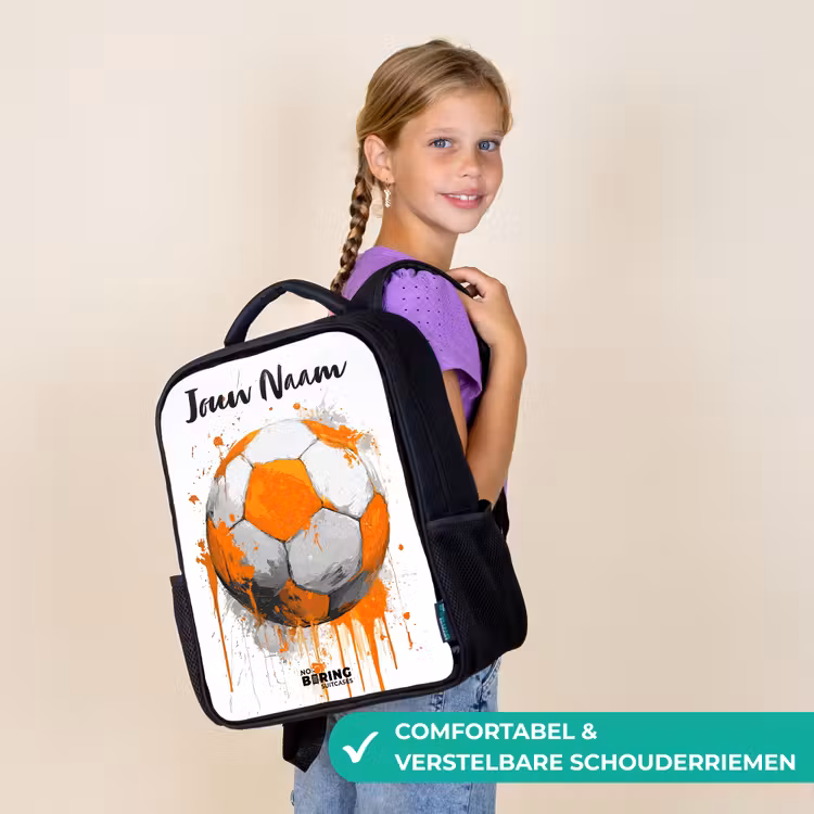 Kinderrugzak met naam - Zwart - Voetbalvibes - Verf - Oranje — 3