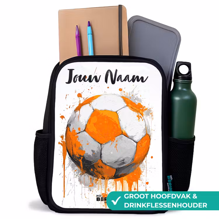 Kinderrugzak met naam - Zwart - Voetbalvibes - Verf - Oranje — 4