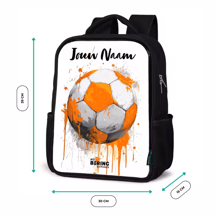 Kinderrugzak met naam - Zwart - Voetbalvibes - Verf - Oranje — 5
