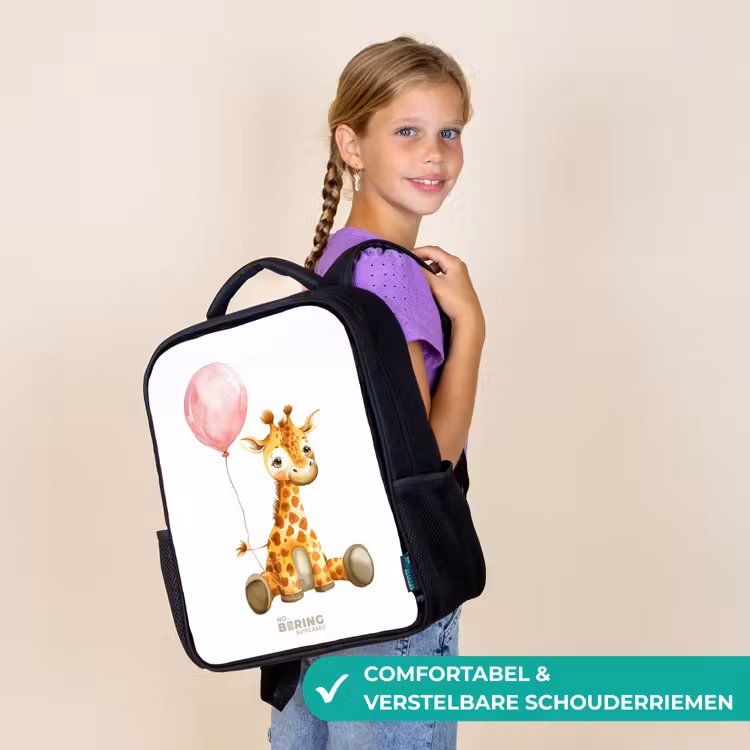 Kinderrugzak - Zwart - Giraffe met roze ballon — 3