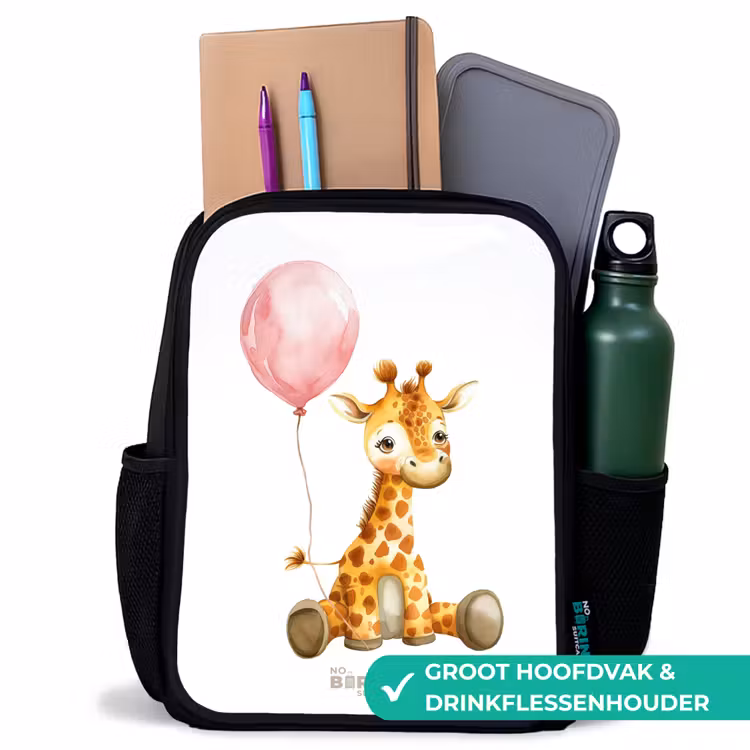 Kinderrugzak - Zwart - Giraffe met roze ballon — 4