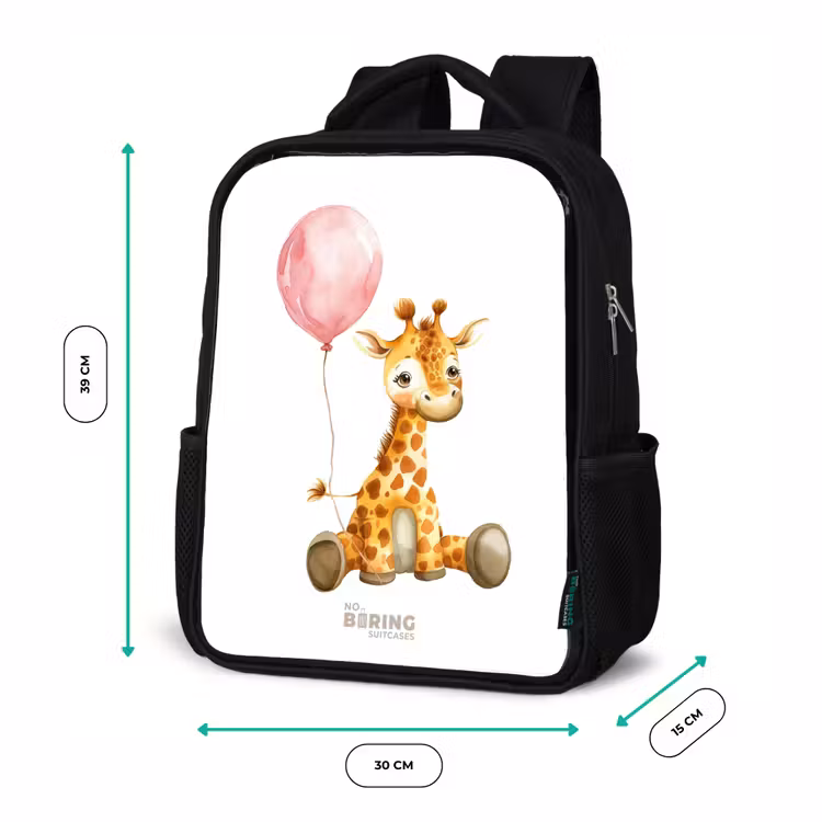 Kinderrugzak - Zwart - Giraffe met roze ballon — 5