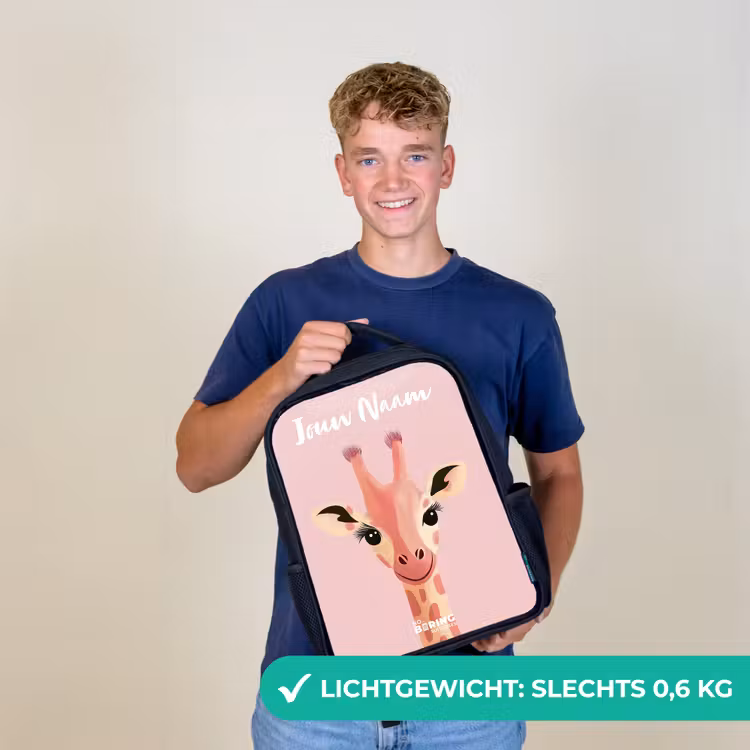 Kinderrugzak met naam - Zwart - Giraffe - Wimpers - Minimalistisch - Roze — 2