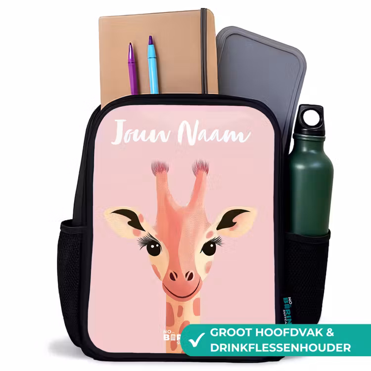 Kinderrugzak met naam - Zwart - Giraffe - Wimpers - Minimalistisch - Roze — 4