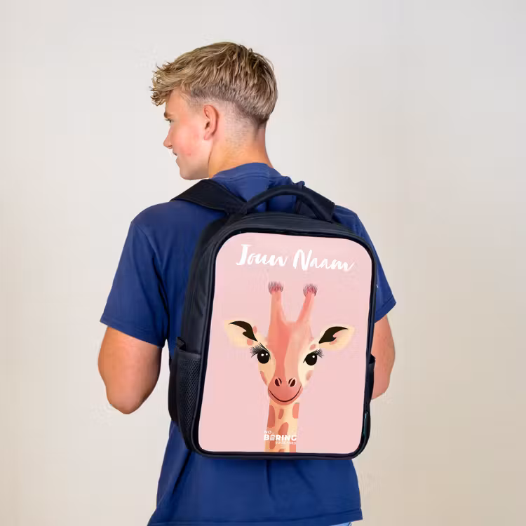 Kinderrugzak met naam - Zwart - Giraffe - Wimpers - Minimalistisch - Roze — 6