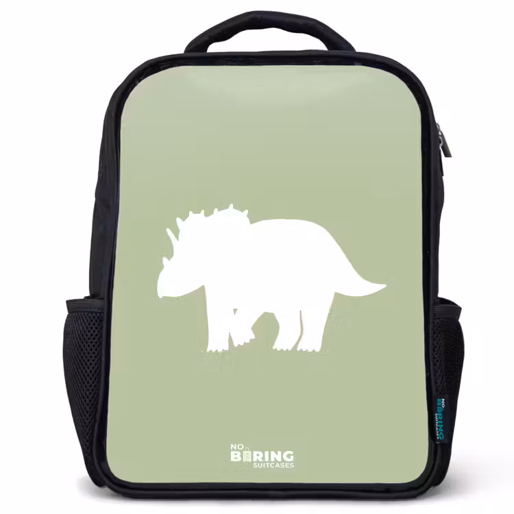 Kinderrugzak - Zwart - Groen met Triceratops dino — 1