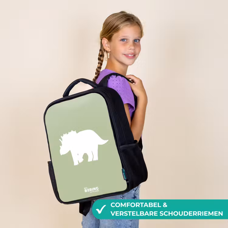 Kinderrugzak - Zwart - Groen met Triceratops dino — 3