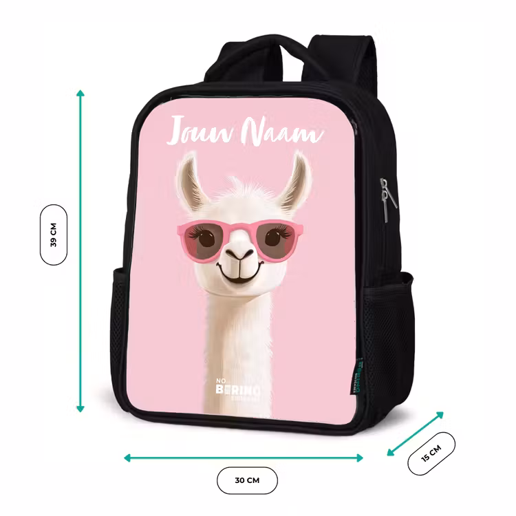 Kinderrugzak met naam - Zwart - Lama - Wit - Zonnebril - Wimpers — 5