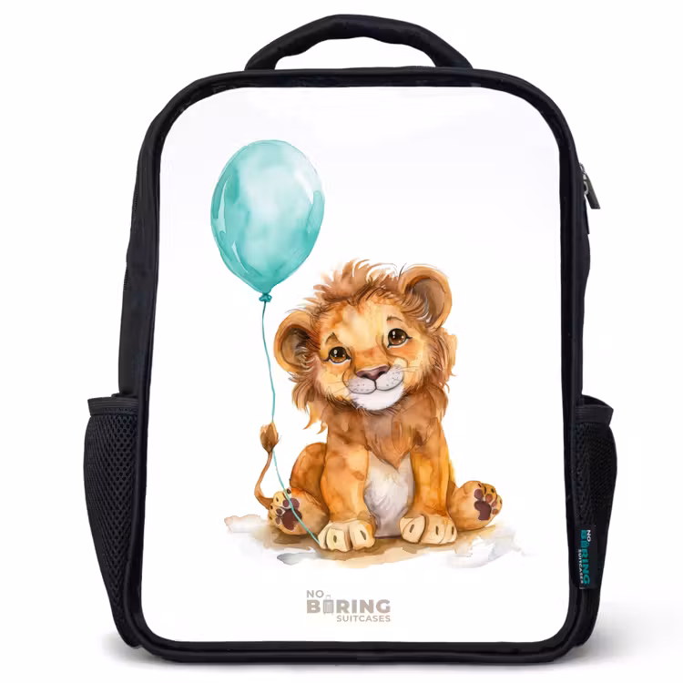 Kinderrugzak - Zwart - Leeuw met blauwe ballon — 1