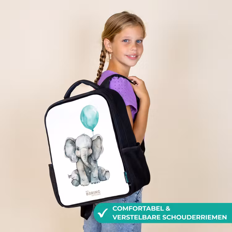 Kinderrugzak - Zwart - Olifant met blauwe ballon — 3
