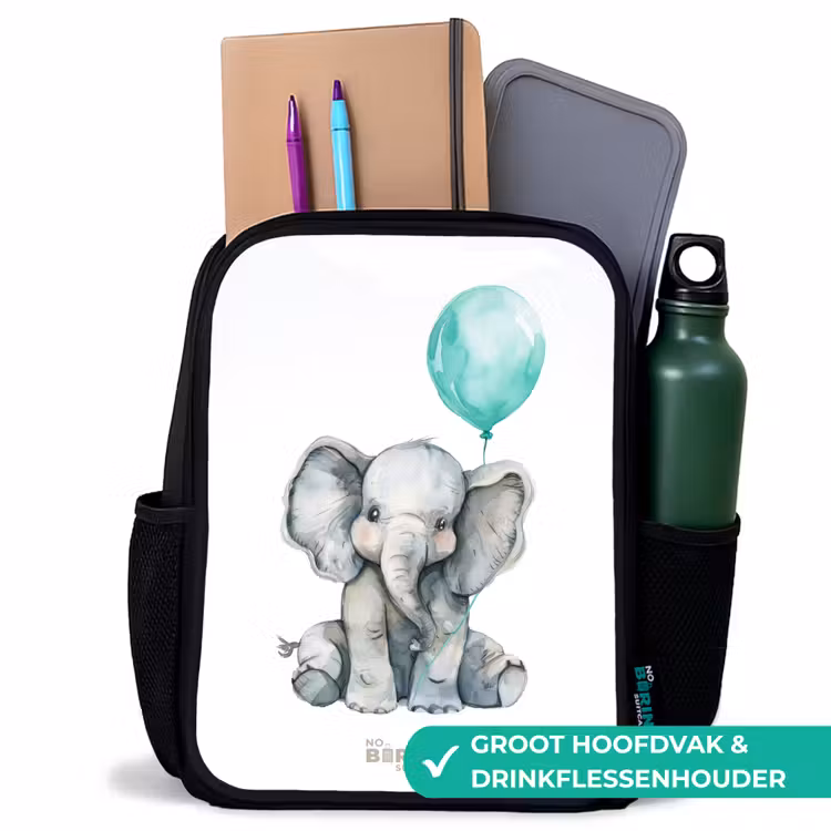 Kinderrugzak - Zwart - Olifant met blauwe ballon — 4