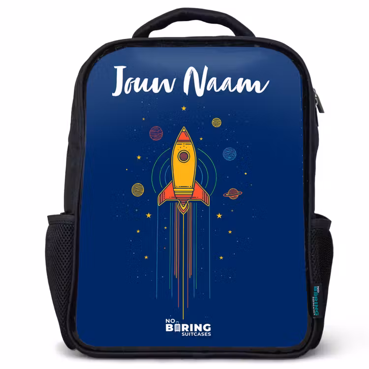 Kinderrugzak met naam - Zwart - Raket - Planeten - Sterren — 1