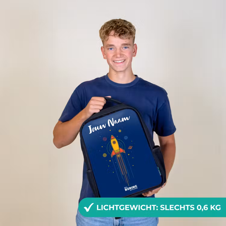 Kinderrugzak met naam - Zwart - Raket - Planeten - Sterren — 2
