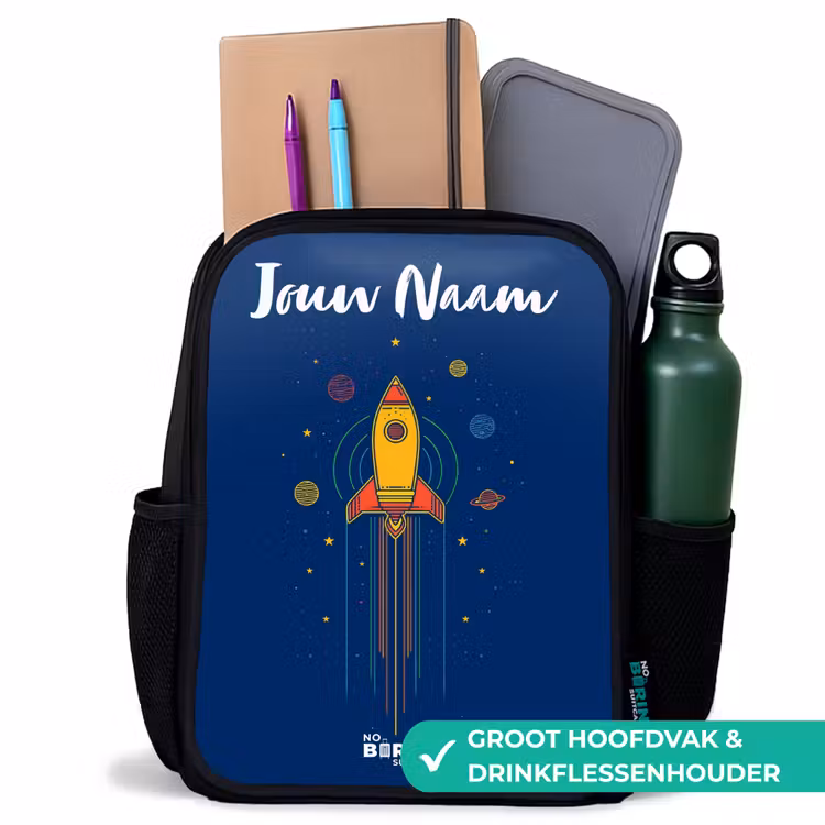 Kinderrugzak met naam - Zwart - Raket - Planeten - Sterren — 4