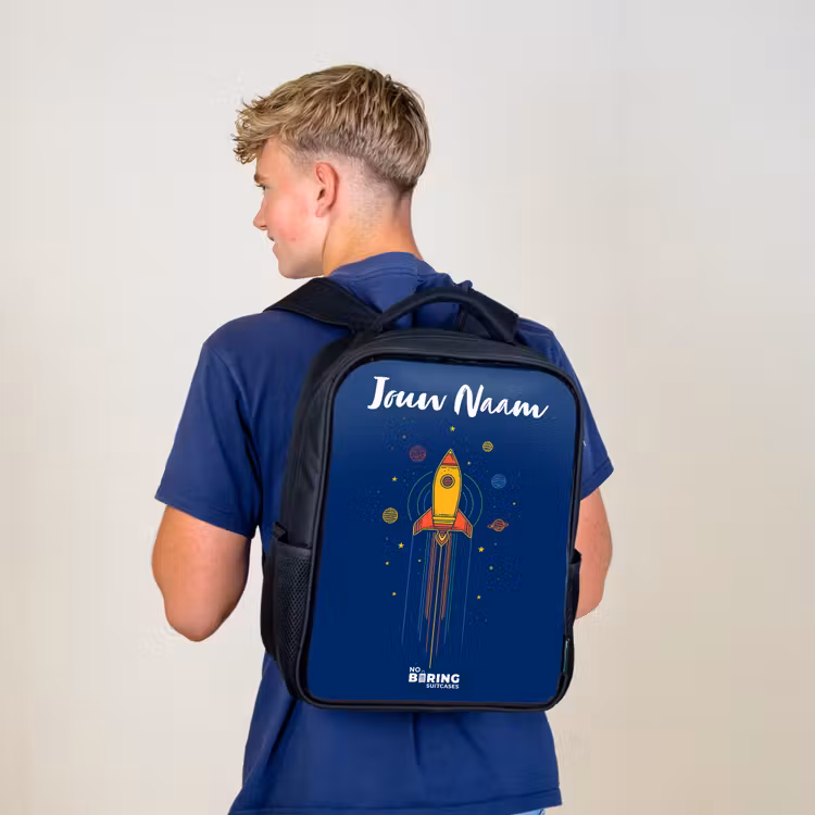 Kinderrugzak met naam - Zwart - Raket - Planeten - Sterren — 6