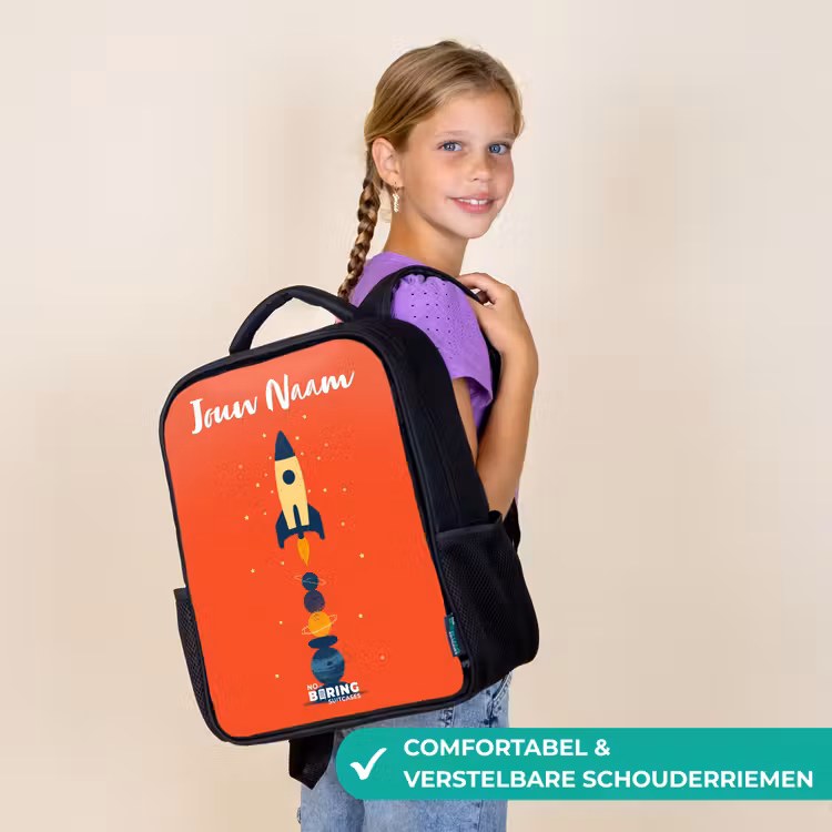 Kinderrugzak met naam - Zwart - Raket - Sterren - Planeten — 3