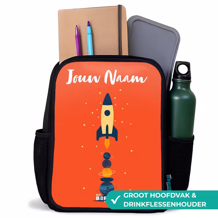 Kinderrugzak met naam - Zwart - Raket - Sterren - Planeten — 4
