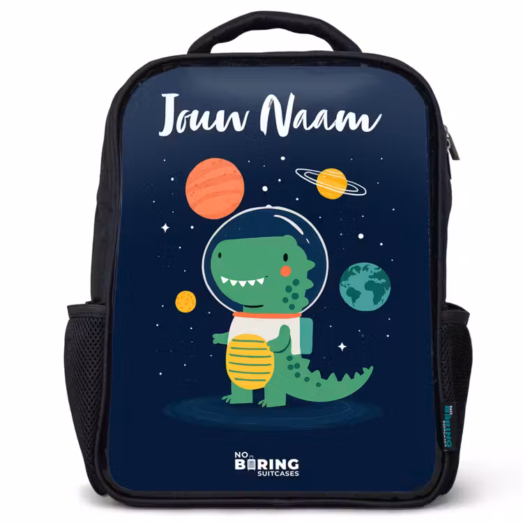Kinderrugzak met naam - Zwart - Ruimte - Dino - Planeten - Sterren — 1