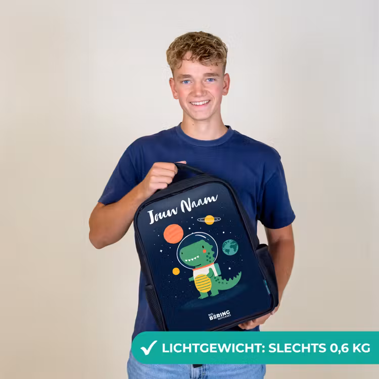 Kinderrugzak met naam - Zwart - Ruimte - Dino - Planeten - Sterren — 2