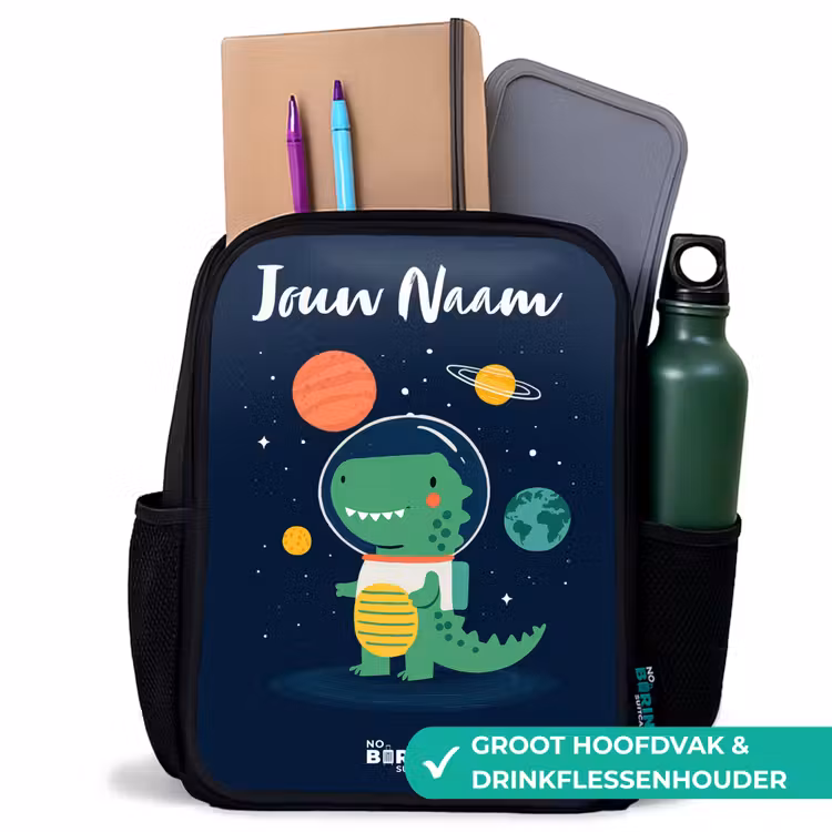 Kinderrugzak met naam - Zwart - Ruimte - Dino - Planeten - Sterren — 4
