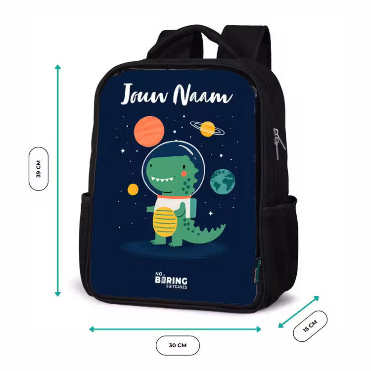 Kinderrugzak met naam - Zwart - Ruimte - Dino - Planeten - Sterren — 5