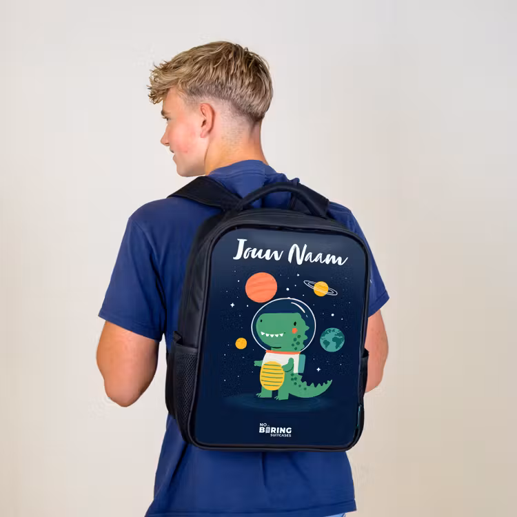 Kinderrugzak met naam - Zwart - Ruimte - Dino - Planeten - Sterren — 6