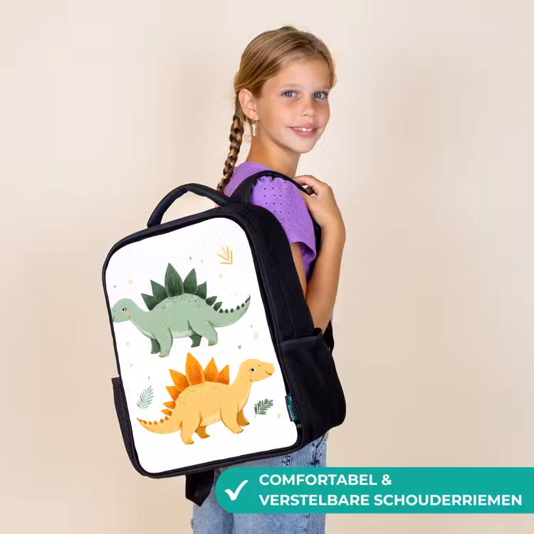 Kinderrugzak - Zwart - Sterren - Stegosaurussen - Blaadjes - Groen â 3
