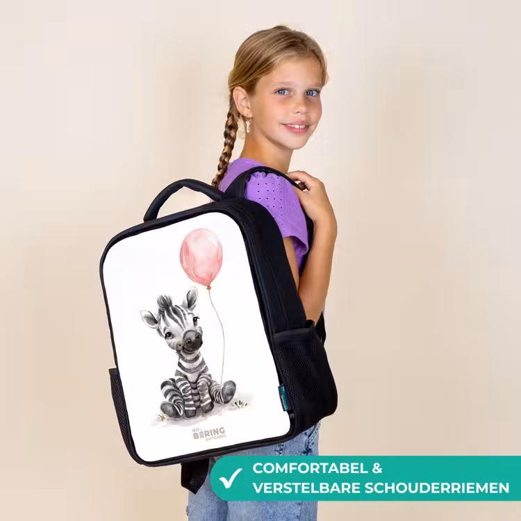 Kinderrugzak - Zwart - Zebra met roze ballon β 3