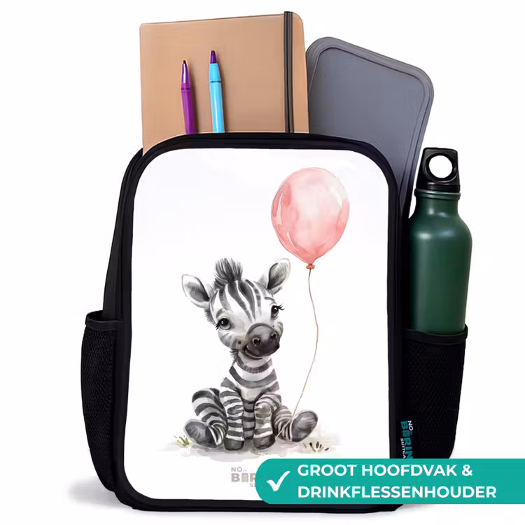 Kinderrugzak - Zwart - Zebra met roze ballon β 4