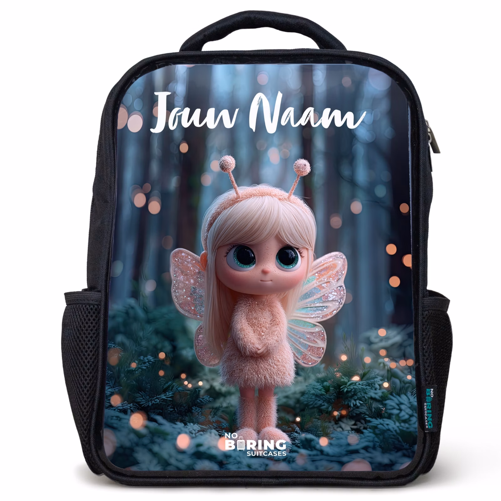 Kinderrugzak met naam - Zwart - Fairy - Bos - Glitters — 1