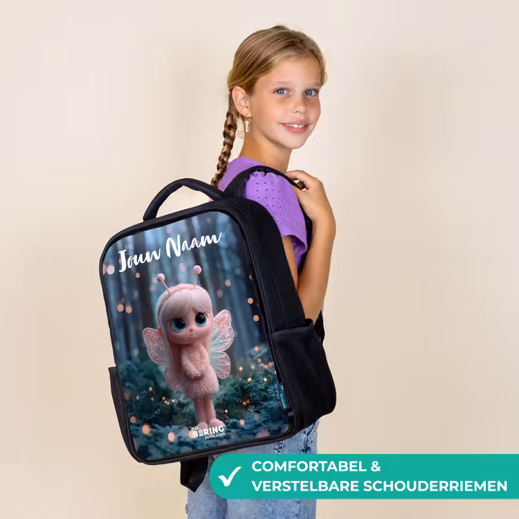 Kinderrugzak met naam - Zwart - Fairy - Bos - Glitters — 3