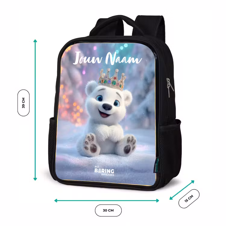 Kinderrugzak met naam - Zwart - Ijsbeer - Kroon - Winter — 5