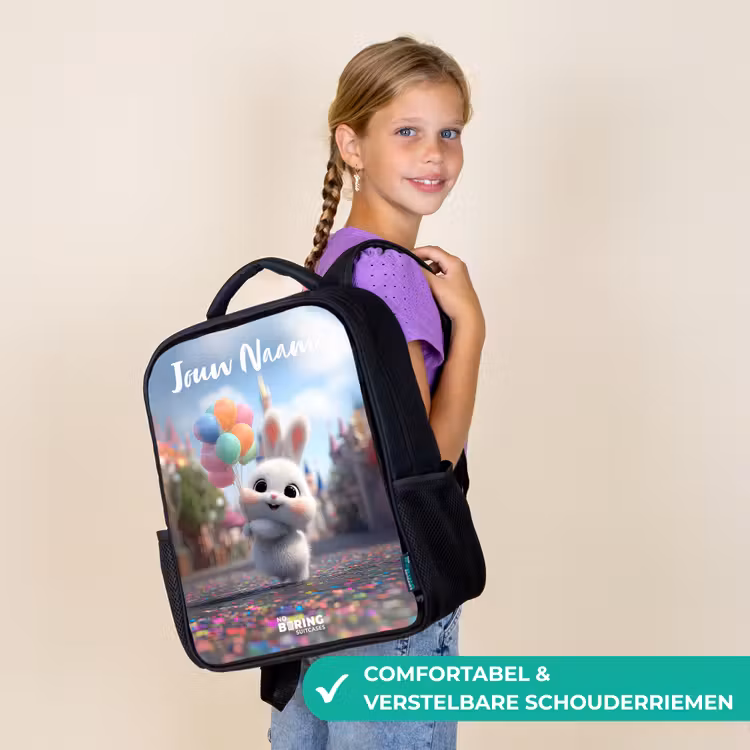 Kinderrugzak met naam - Zwart - konijn - Ballonnen — 3