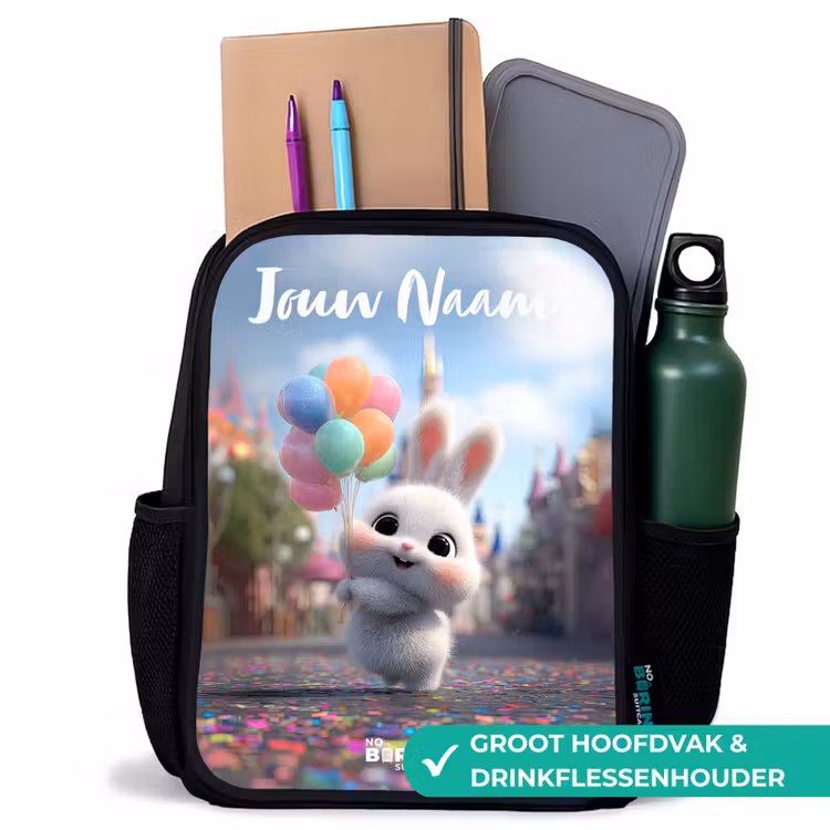 Kinderrugzak met naam - Zwart - konijn - Ballonnen — 4