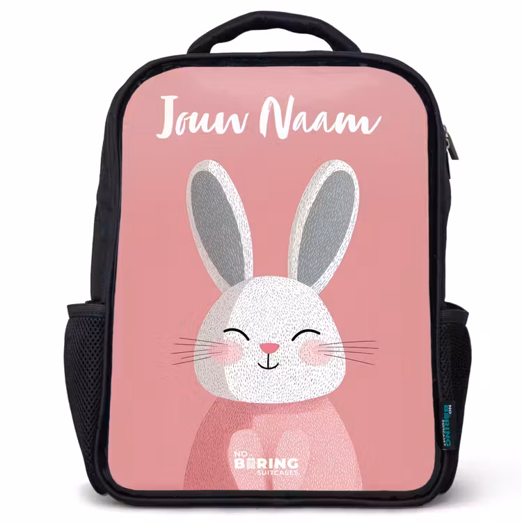 Kinderrugzak met naam - Zwart - Konijn - Blosje - Stippen - Roze — 1