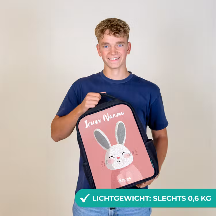 Kinderrugzak met naam - Zwart - Konijn - Blosje - Stippen - Roze — 2