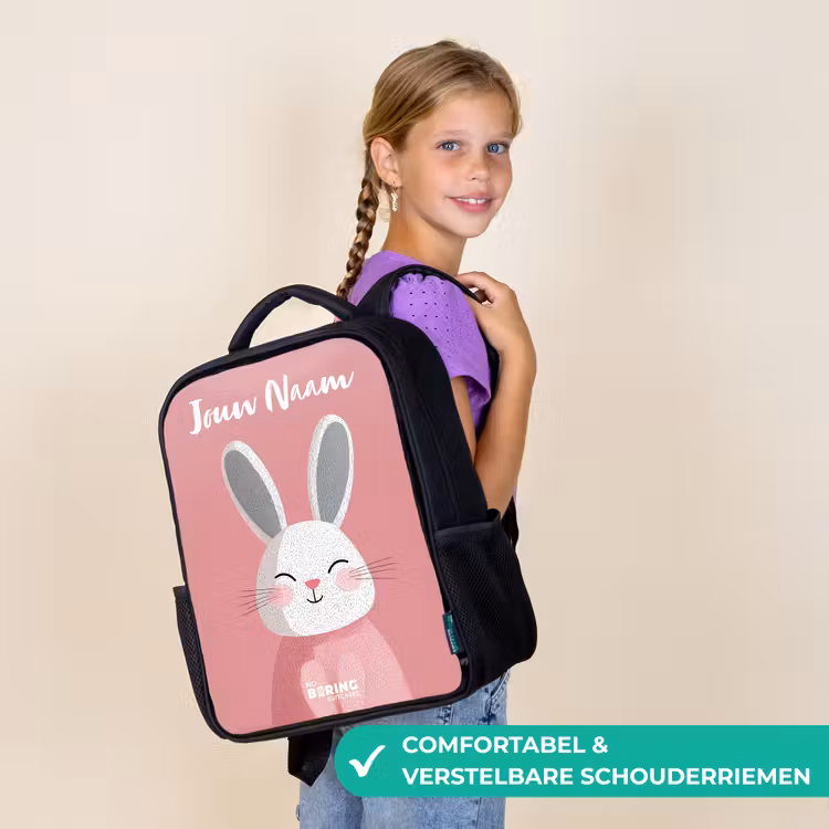 Kinderrugzak met naam - Zwart - Konijn - Blosje - Stippen - Roze — 3