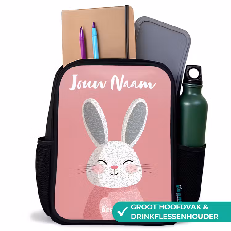 Kinderrugzak met naam - Zwart - Konijn - Blosje - Stippen - Roze — 4