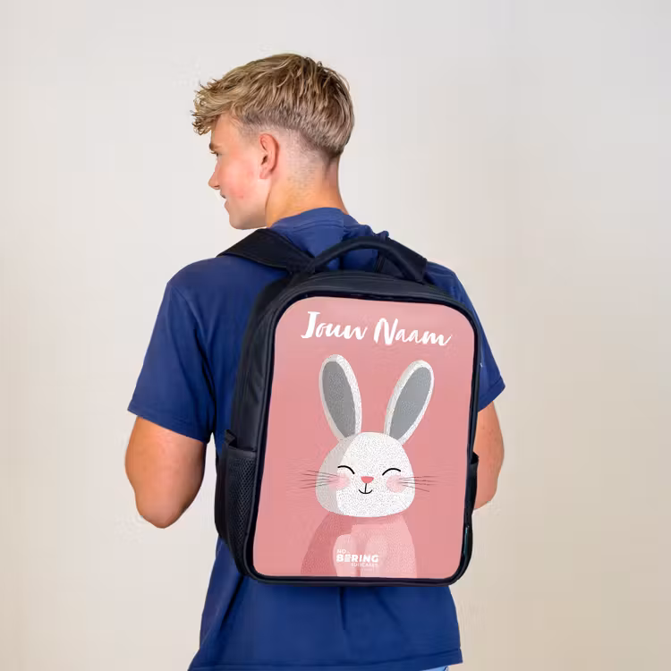 Kinderrugzak met naam - Zwart - Konijn - Blosje - Stippen - Roze — 6