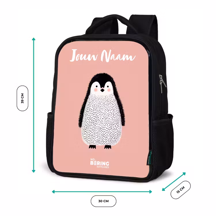 Kinderrugzak met naam - Zwart - Pinguïn - Stippen - Roze - Minimalistisch — 5