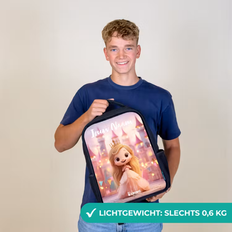 Kinderrugzak met naam - Zwart - Prinses - Roze - Kasteel — 2