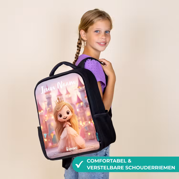 Kinderrugzak met naam - Zwart - Prinses - Roze - Kasteel — 3
