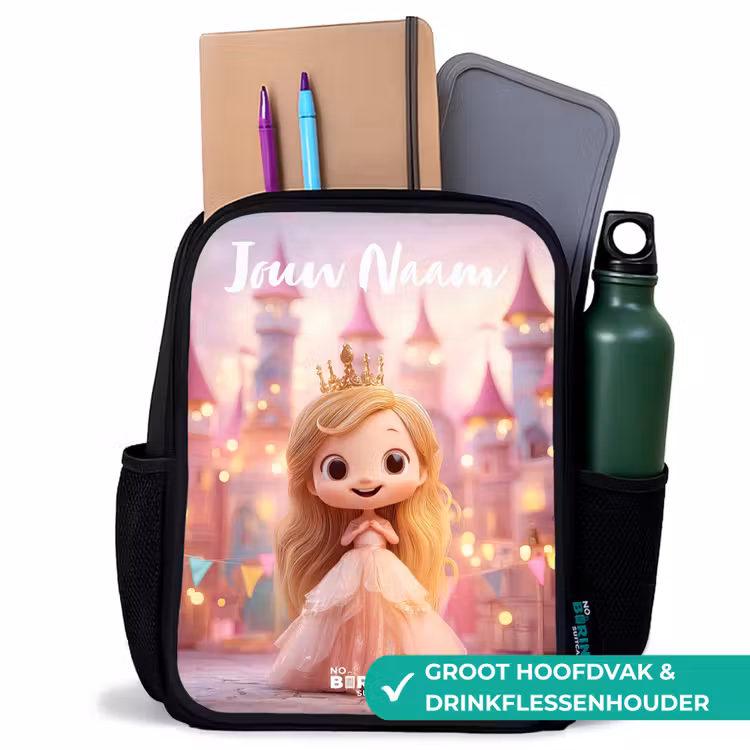 Kinderrugzak met naam - Zwart - Prinses - Roze - Kasteel — 4